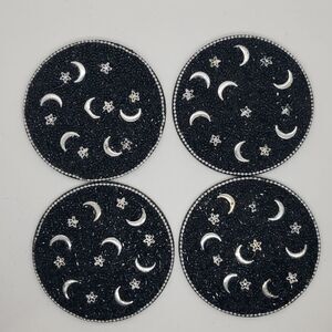 Moon and stars beaded coaster set with holder